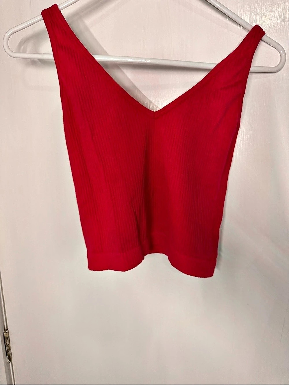 Free People Ribbed V-Neck Tank Top in Red Like New